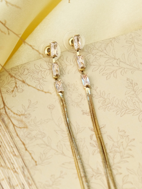 

Ayesha Gold-Toned Contemporary Rhinestone Studded Drop Earrings