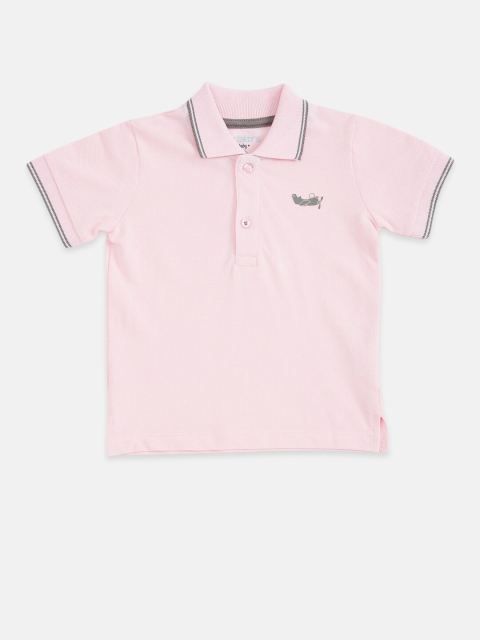

Pantaloons Baby Boys Pink Grey Polo Collar Pure Cotton Applique Pure Cotton T-shirt