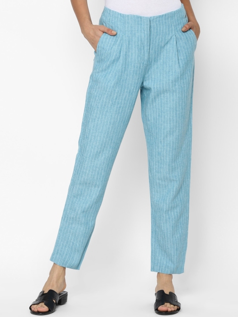 

Allen Solly Woman Women Blue Striped Pleated Trousers