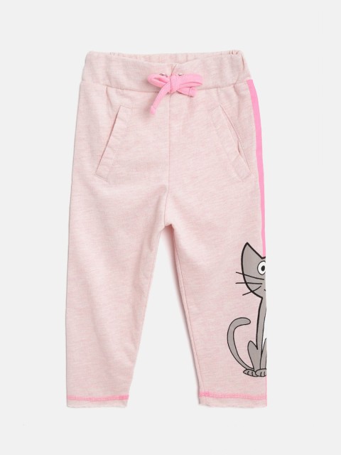 

Lazy Shark Girls Pink & Grey Graphic Printed Cotton Relaxed-Fit Track Pants