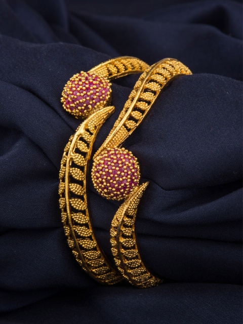 

Alankruthi Set Of 2 Gold-Plated Pink Stone-Studded Handcrafted Bangles