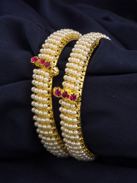 

Alankruthi Women Set of 2 Gold-Plated Pearl Studded Bangles