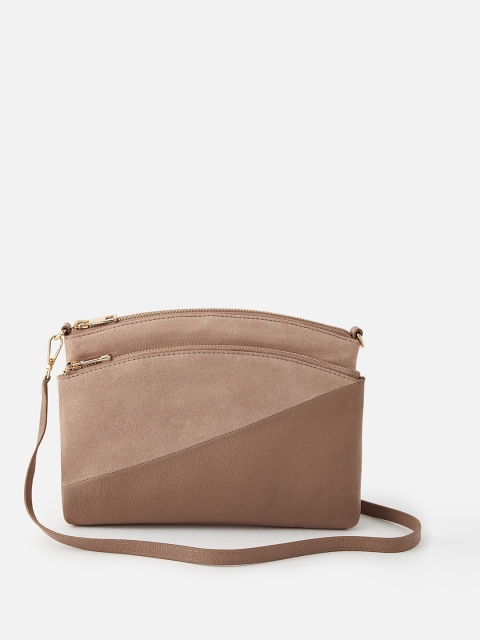 

Accessorize Nude-Coloured & Brown Colourblocked Leather Structured Sling Bag
