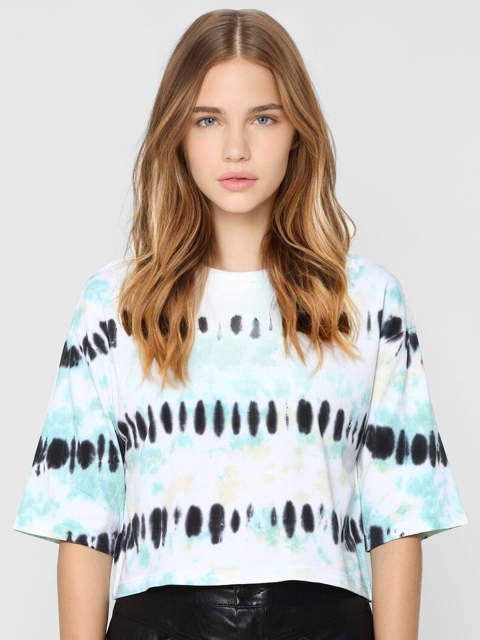 

ONLY Women Sea Green & Black Tie & Dyed Drop-Shoulder Sleeves T-shirt