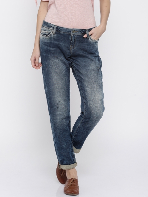 

ONLY Women Blue Regular Fit Low Distress Stretchable Jeans