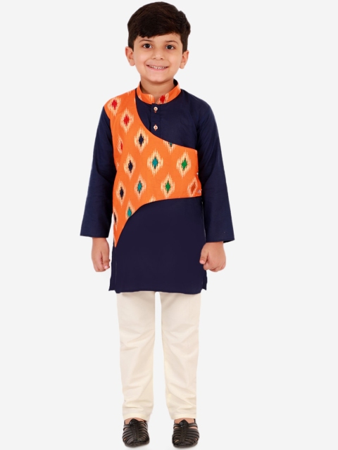 

KID1 Boys Orange Ikat Printed Pure Cotton Kurta with Pyjamas