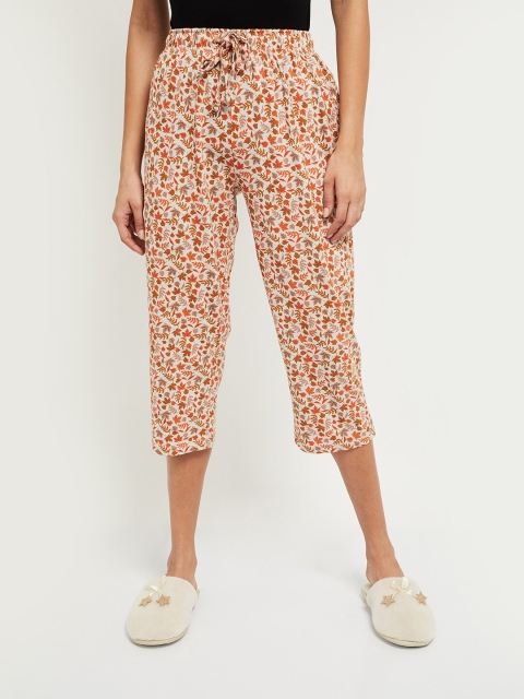 

max Women Beige & Orange Printed Capris