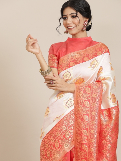 

Saree mall Cream-Coloured & Red Ethnic Motifs Silk Blend Sarees