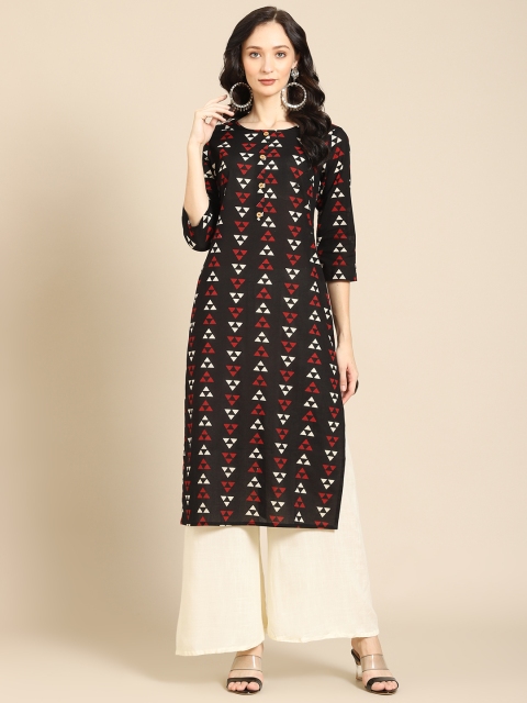 

Prakrti Women Black & Red Geometric Printed Kurta