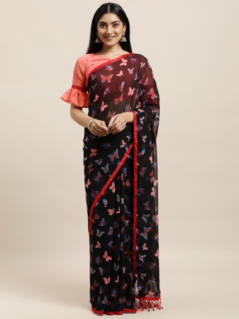 

Mameraa Black & Red Pure Georgette Fusion Saree