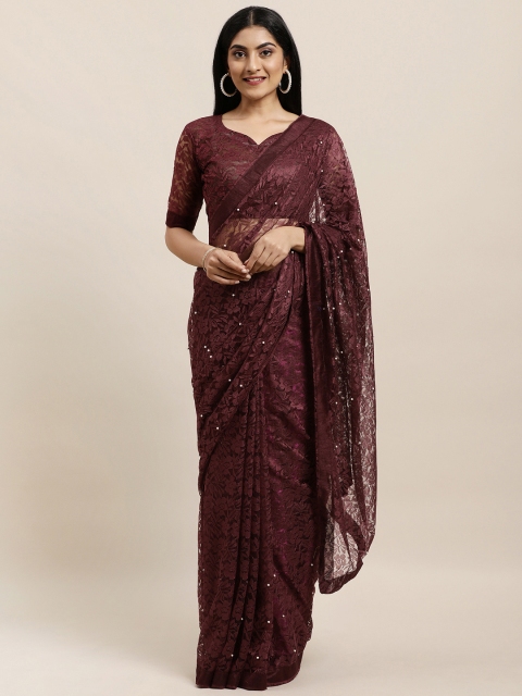 

Mameraa Maroon Floral Beads and Stones Net Saree