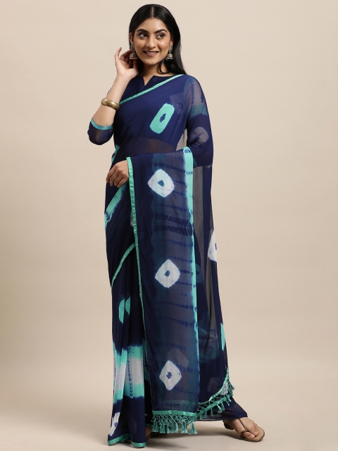 

Mameraa Navy Blue & Turquoise Blue Bandhani Saree