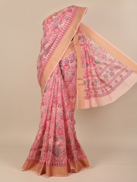 

Pothys Pink & Blue Floral Zari Saree