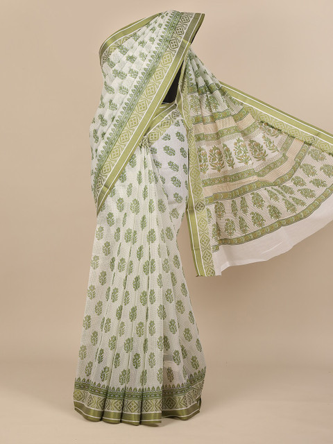 

Pothys Green & White Ethnic Motifs Zari Saree