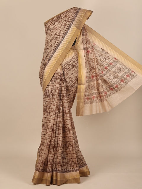 

Pothys Brown & Gold-Toned Striped Zari Saree