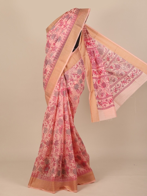 

Pothys Pink & Coral Floral Zari Saree