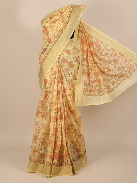 

Pothys Yellow & Pink Floral Zari Saree