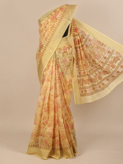 

Pothys Yellow & Pink Floral Zari Saree