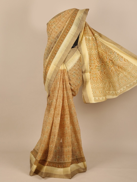 

Pothys Mustard & Beige Printed Cotton Blend Saree