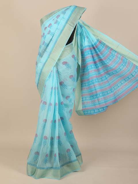 

Pothys Blue & Pink Floral Zari Saree