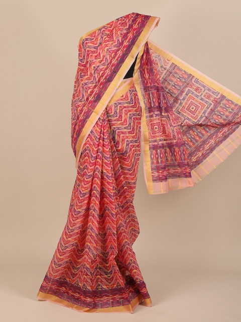 

Pothys Pink & Blue Cotton Blend Saree