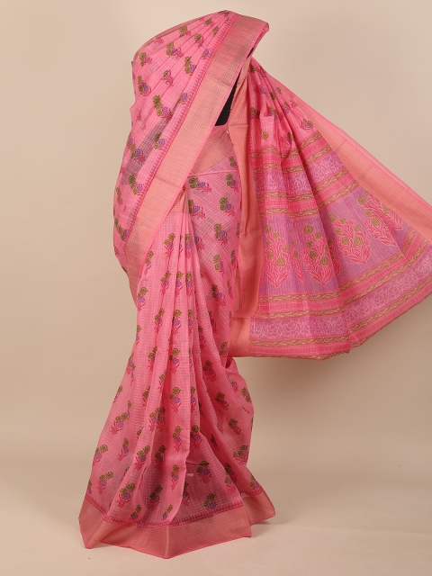 

Pothys Pink & Green Floral Zari Saree