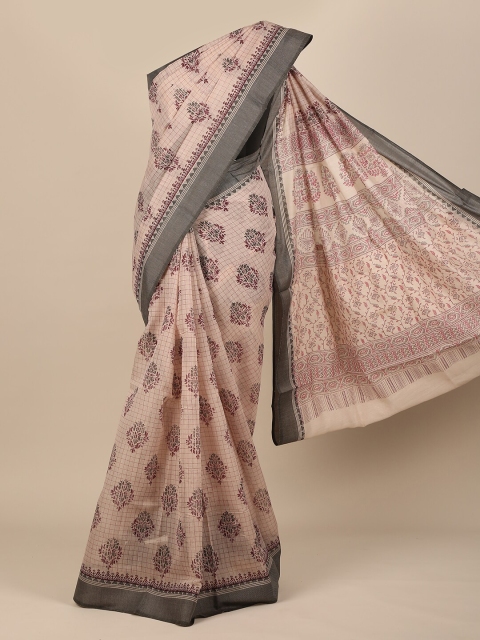 

Pothys Peach-Coloured & Red Floral Saree