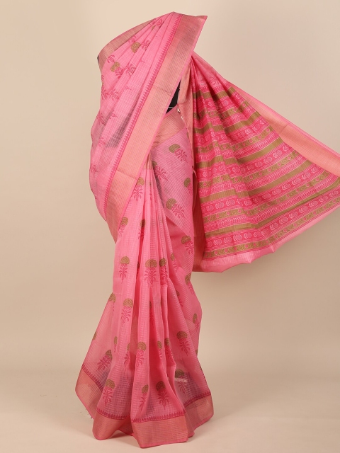 

Pothys Pink & Green Ethnic Motifs Zari Saree