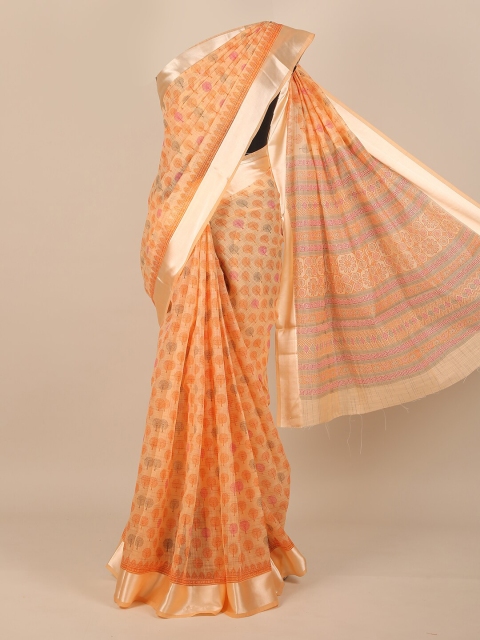 

Pothys Orange & Pink Ethnic Motifs Zari Saree