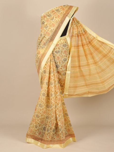 

Pothys Yellow & Brown Floral Zari Saree