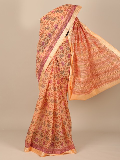 

Pothys Orange & Pink Floral Zari Saree