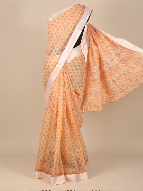 

Pothys Orange & Pink Ethnic Motifs Zari Saree