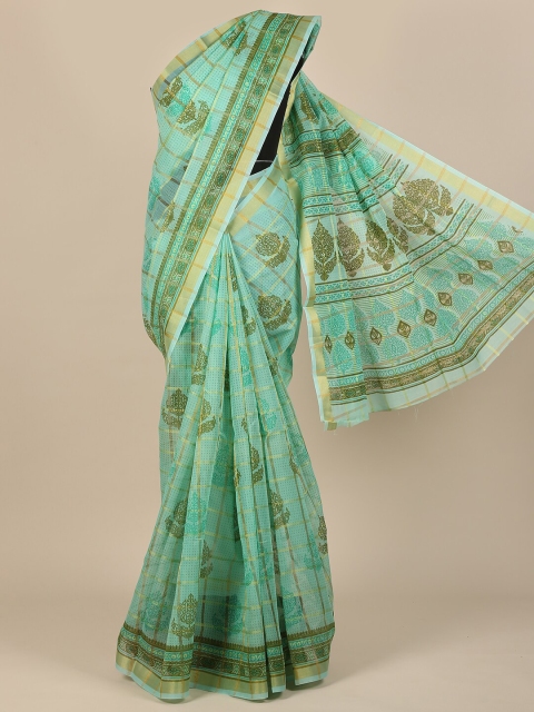 

Pothys Green & Olive Green Ethnic Motifs Zari Saree