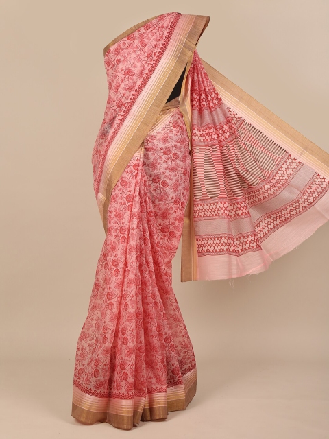

Pothys Pink & Beige Floral Zari Saree