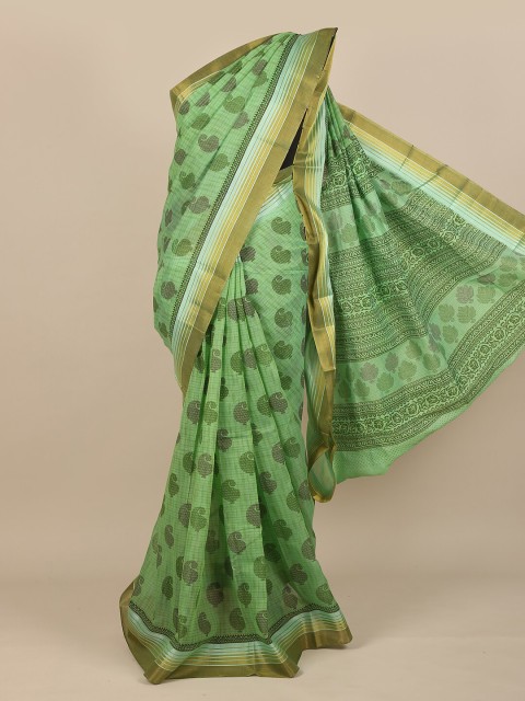 

Pothys Green & Gold-Toned Floral Zari Saree