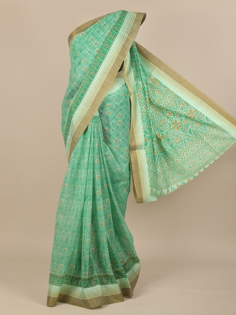 

Pothys Green & Mustard Floral Zari Saree