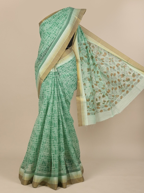 

Pothys Green & Gold-Toned Cotton Blend Zari Saree