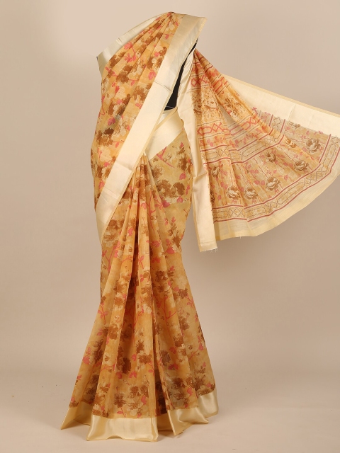 

Pothys Yellow & Pink Floral Zari Saree