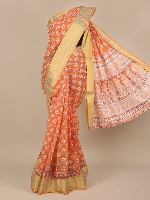 

Pothys Orange & White Floral Zari Saree