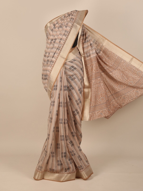 

Pothys Brown & Beige Printed Zari Saree
