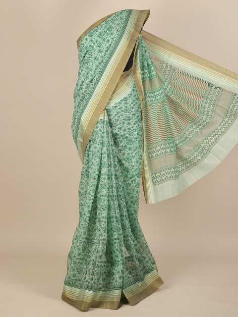 

Pothys Green & Gold-Toned Floral Zari Saree