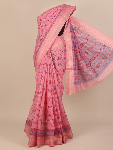 

Pothys Pink & Blue Floral Zari Saree
