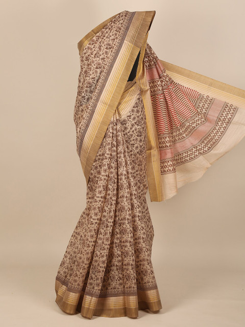 

Pothys Brown & Gold-Toned Floral Zari Saree