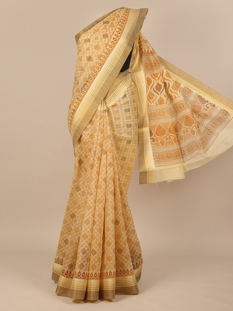 

Pothys Mustard & Beige Ethnic Motifs Zari Saree