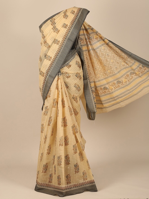 

Pothys Yellow & Grey Ethnic Motifs Zari Saree
