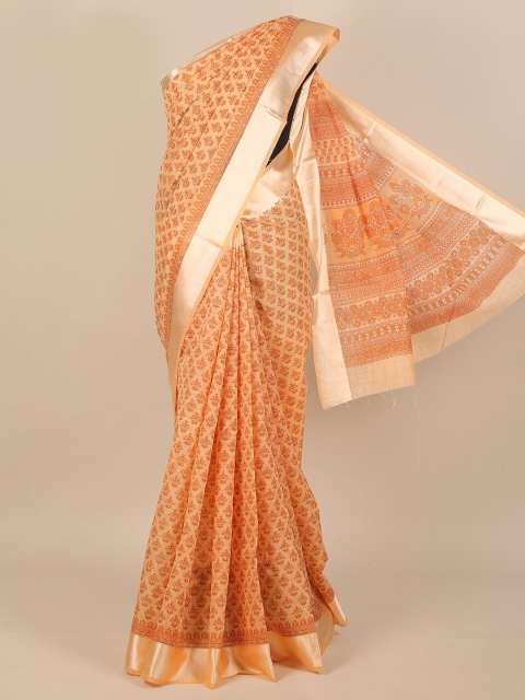 

Pothys Orange & Gold-Toned Ethnic Motifs Zari Saree