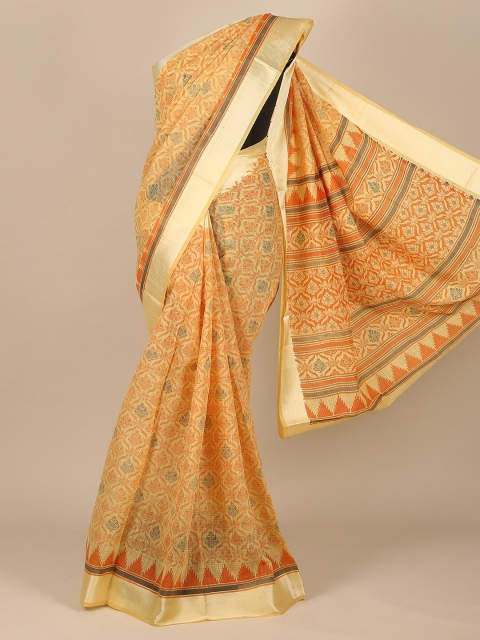 

Pothys Yellow & Grey Ethnic Motifs Zari Saree