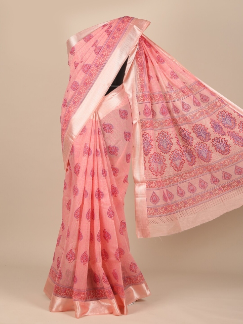 

Pothys Pink & Red Ethnic Motifs Zari Saree