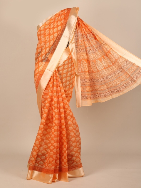 

Pothys Orange & Beige Ethnic Motifs Zari Saree