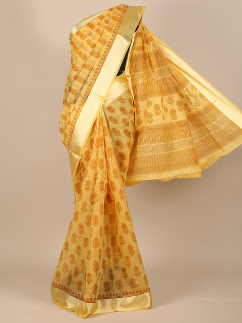 

Pothys Yellow Floral Zari Saree